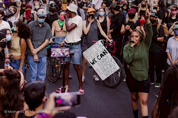 Karma Rivera owned the Pearl District street in front of Mayor Ted Wheeler’s condo on August 28; a week later, he moved out: Photo by Moments by Mariah Photography