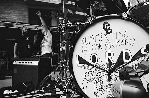 Gourley's psychedelic Sharpie sketches on the kick drum